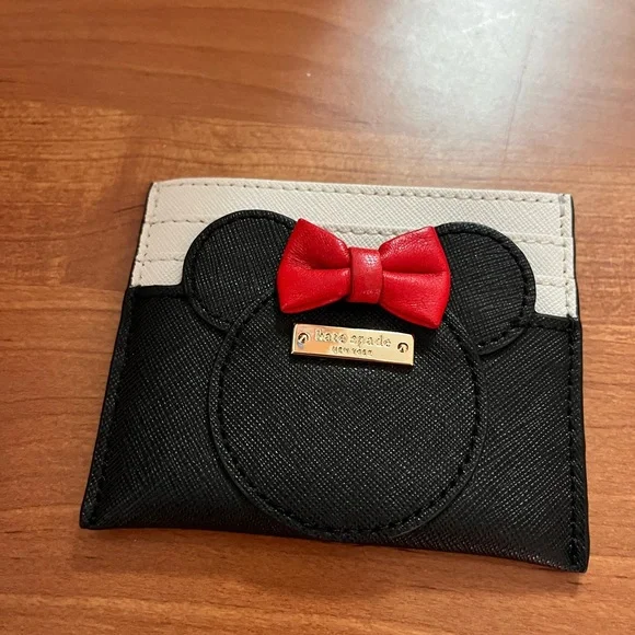 Kate Spade Minnie Mouse Black and White Card Holder with Red Bow - Picture 2 of 4